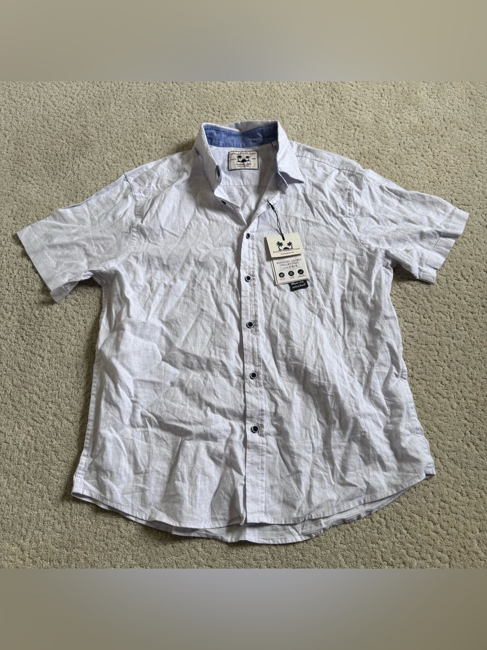 NWT Report Collection Summer Linen Resort Short Sleeve Shirt White Large